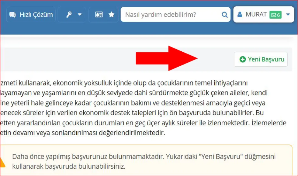 SED Yardımı Yeni Başvuru Yapma