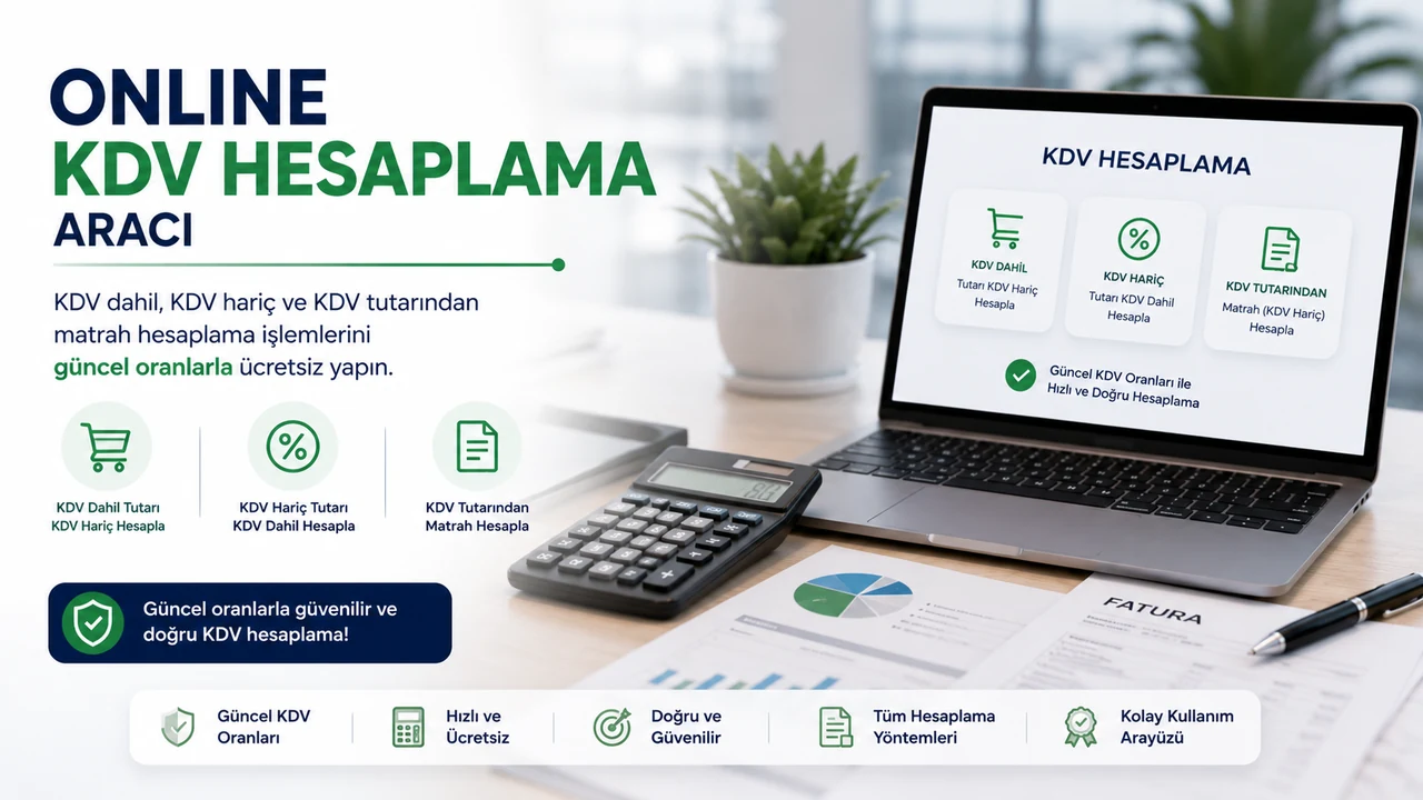 KDV hesaplama; KDV dahil, KDV hariç ve KDV tutarından matrah hesaplama işlemlerini gösteren görsel