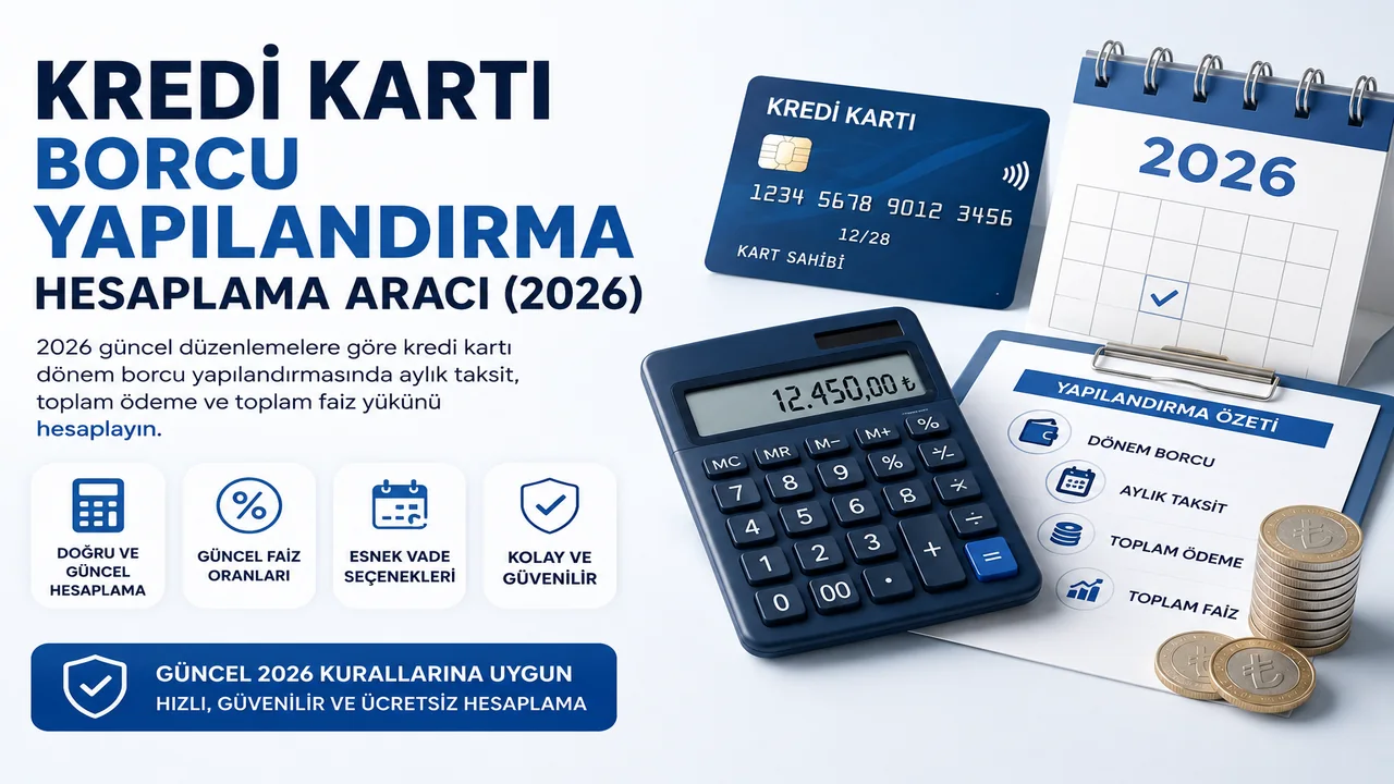 Kredi kartı borcu yapılandırma hesaplama; aylık taksit, toplam ödeme ve faiz yükünü temsil eden görsel