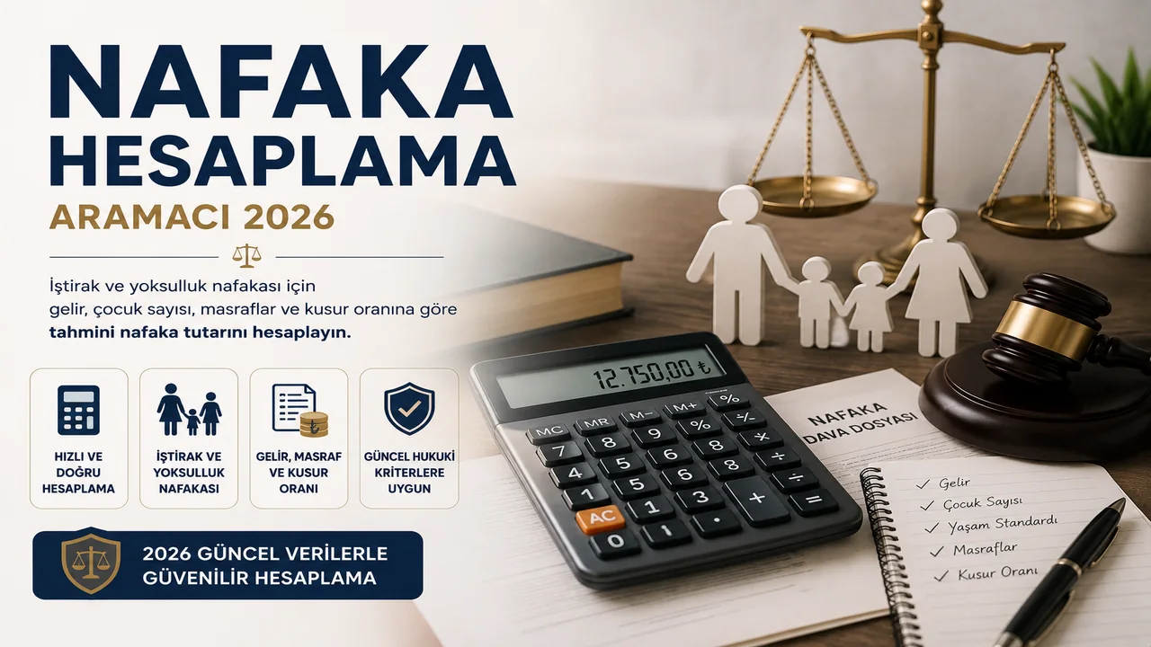 Nafaka hesaplama; iştirak ve yoksulluk nafakasında gelir, çocuk sayısı, masraflar ve ödeme gücünü temsil eden görsel